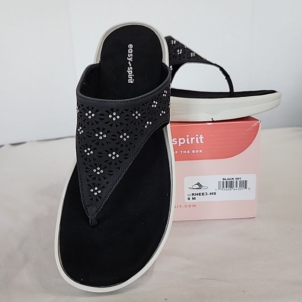 Easy‎ Spirit RHEE3 Sandals Flip Flops Black Women's 8M Comfort Out of The Box